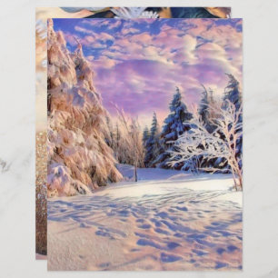 Modern watercolor of colored snowed trees