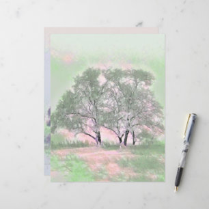 Modern watercolor of colored snowed trees