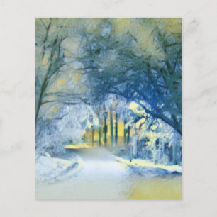 Modern watercolor of colored snowed trees