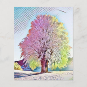 Modern watercolor of colored snowed trees