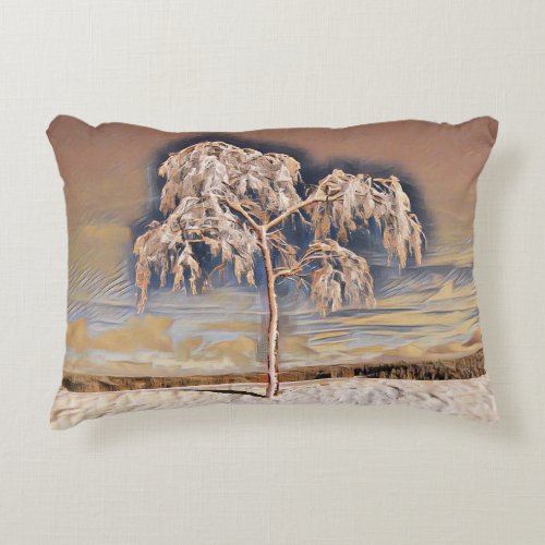 Modern watercolor of colored snowed trees accent pillow