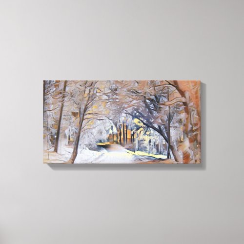 Modern watercolor of colored snowed trees canvas print