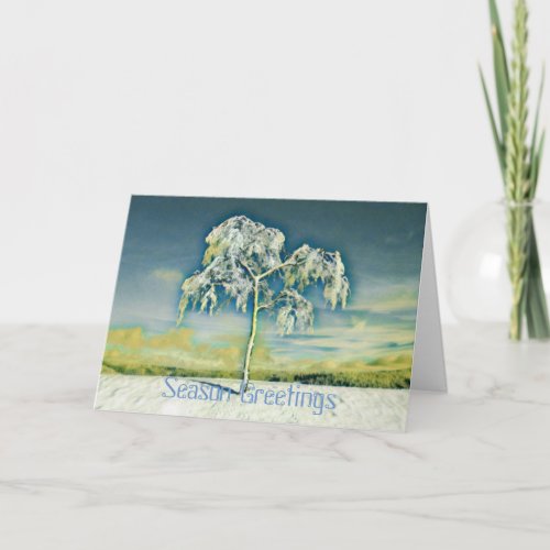 Modern watercolor of colored snowed trees card