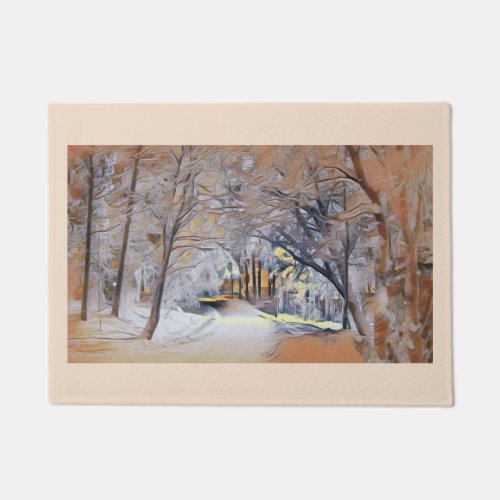 Modern watercolor of colored snowed trees doormat