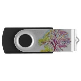 Modern watercolor of colored snowed trees flash drive