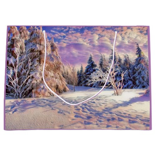 Modern watercolor of colored snowed trees large gift bag