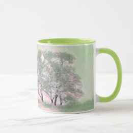 Modern watercolor of colored snowed trees mug