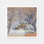 Modern watercolor of colored snowed trees napkins