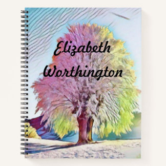 Modern watercolor of colored snowed trees notebook