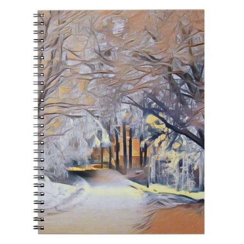 Modern watercolor of colored snowed trees notebook