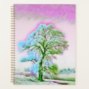 Modern watercolor of colored snowed trees notebook