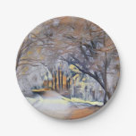 Modern watercolor of colored snowed trees paper plates