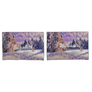 Modern watercolor of colored snowed trees pillow case