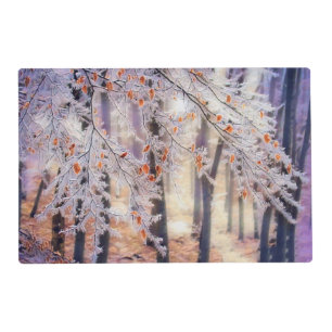 Modern watercolor of colored snowed trees placemat
