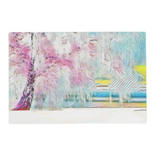 Modern watercolor of colored snowed trees placemat