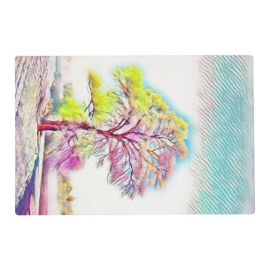 Modern watercolor of colored snowed trees placemat