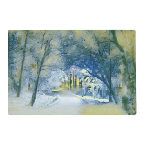 Modern watercolor of colored snowed trees placemat
