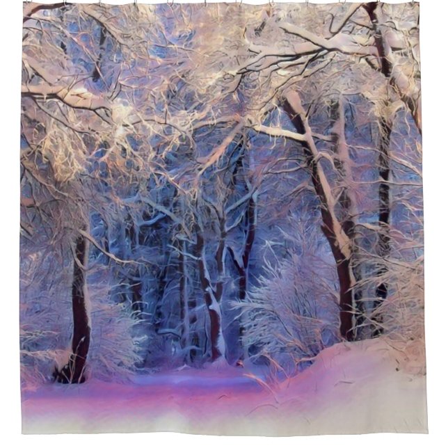 Modern watercolor of colored snowed trees  shower curtain (Front)