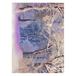 Modern watercolor of colored snowed trees tablecloth