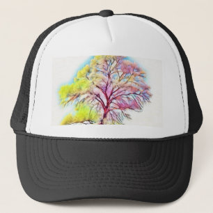 Modern watercolor of colored snowed trees trucker hat