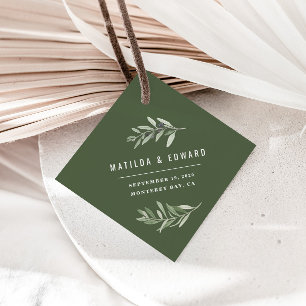 Modern watercolor olive branch foliage wedding favor tags