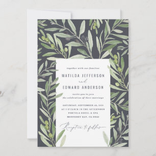 Modern watercolor olive branch sage foliage announcement