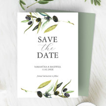 Modern Watercolor Olive Branch Save The Date