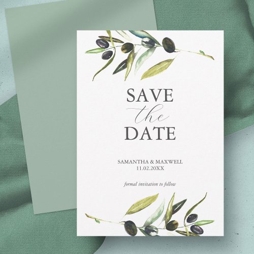 Modern Watercolor Olive Branch Save The Date