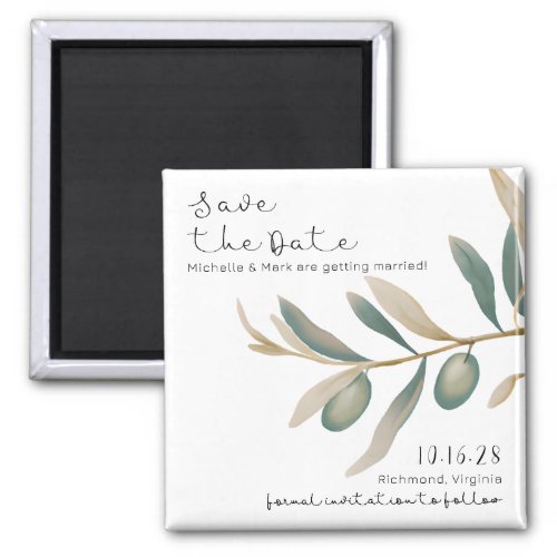 Modern Watercolor Olive Branch Save the Date Magnet