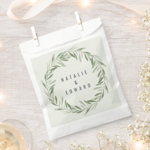 Modern watercolor olive wreath sage wedding favor favor bag