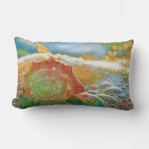 Modern Watercolor Orange and Green Seashell Lumbar Pillow
