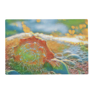 Modern Watercolor Orange and Green Seashell Placemat