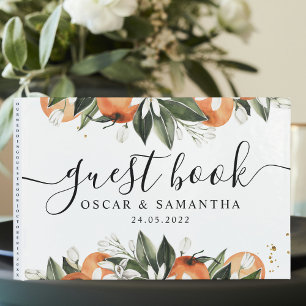Modern Watercolor Orange & Leaves Beauty Guest Book