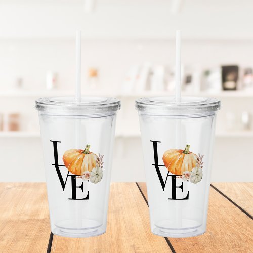 Modern Watercolor Orange Pumpkin With Love Acrylic Tumbler