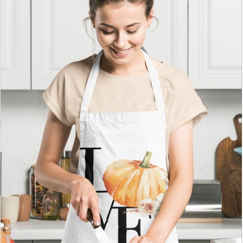 Modern Watercolor Orange Pumpkin With Love Apron