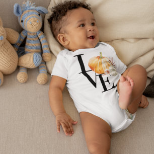 Modern Watercolor Orange Pumpkin With Love Baby Bodysuit
