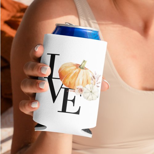 Modern Watercolor Orange Pumpkin With Love Can Cooler