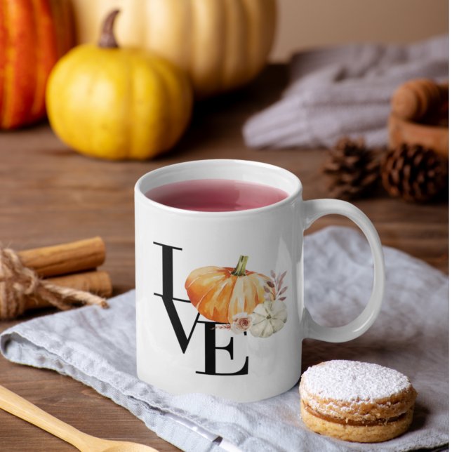 Modern Watercolor Orange Pumpkin With Love Coffee Mug (Creator Uploaded)