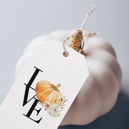 Modern Watercolor Orange Pumpkin With Love Gift Tags