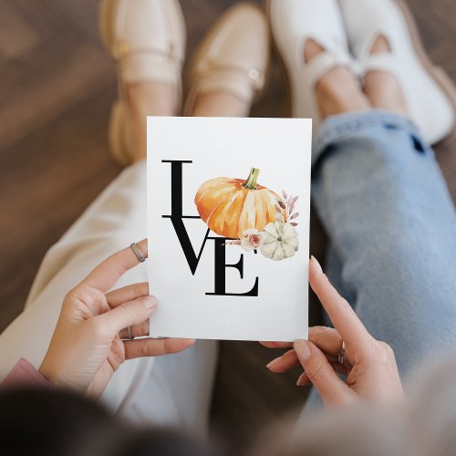 Modern Watercolor Orange Pumpkin With Love Holiday Card