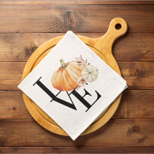 Modern Watercolor Orange Pumpkin With Love Kitchen Towel