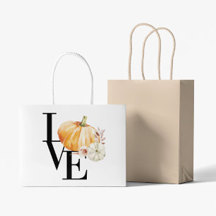 Modern Watercolor Orange Pumpkin With Love Large Gift Bag