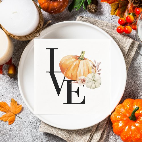 Modern Watercolor Orange Pumpkin With Love Napkins