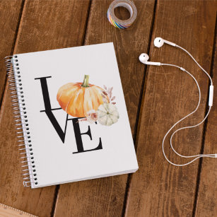 Modern Watercolor Orange Pumpkin With Love Notebook