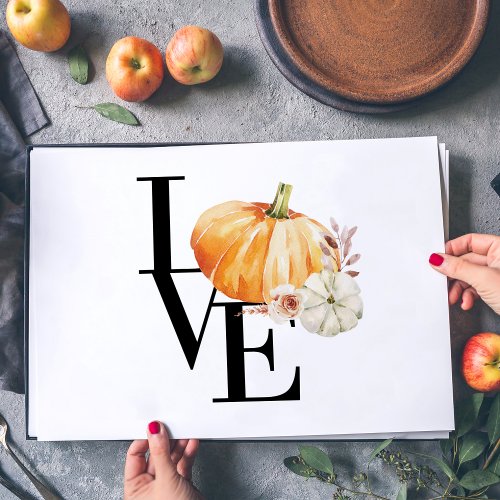 Modern Watercolor Orange Pumpkin With Love Placemat