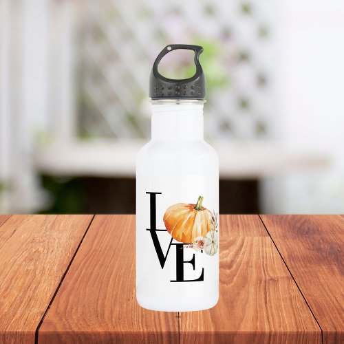 Modern Watercolor Orange Pumpkin With Love Stainless Steel Water Bottle