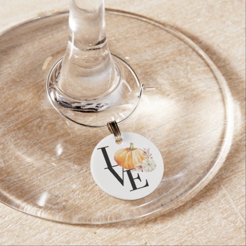 Modern Watercolor Orange Pumpkin With Love Wine Charm