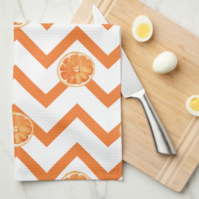 Modern watercolor orange white pattern  kitchen towel (Quarter Fold)