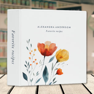 Modern Watercolor Orange Wildflowers Minimal 3 Ring Binder