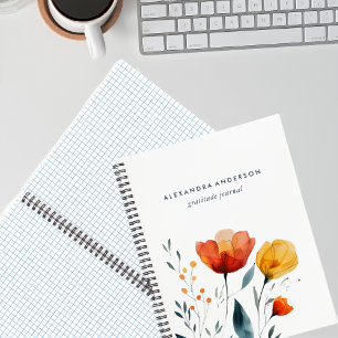 Modern Watercolor Orange Wildflowers Minimal Notebook